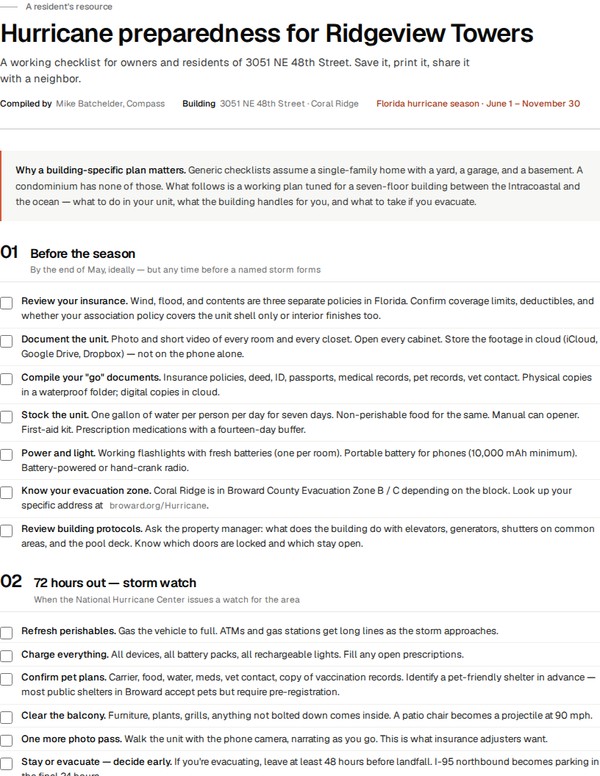 Preview of the Ridgeview Towers hurricane preparedness checklist PDF